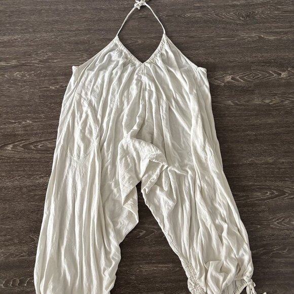Free People Harem Pants Jumpsuit Playsuit Womens M Ivory Boho Hippie Lagenlook - Picture 2 of 16